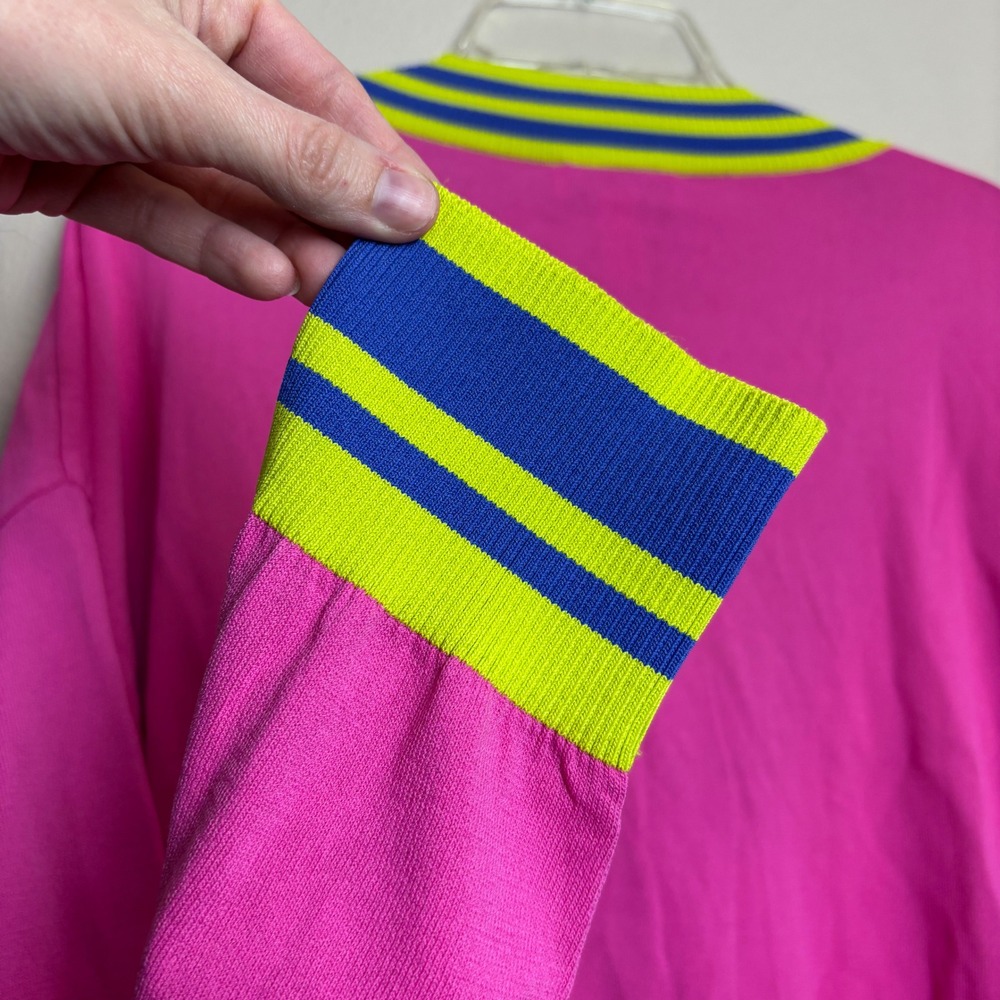 VICTOR GLEMAUD Pink Neon Blue Stripe Colorblock Cardigan Sweater Women's 2X - Picture 11 of 16